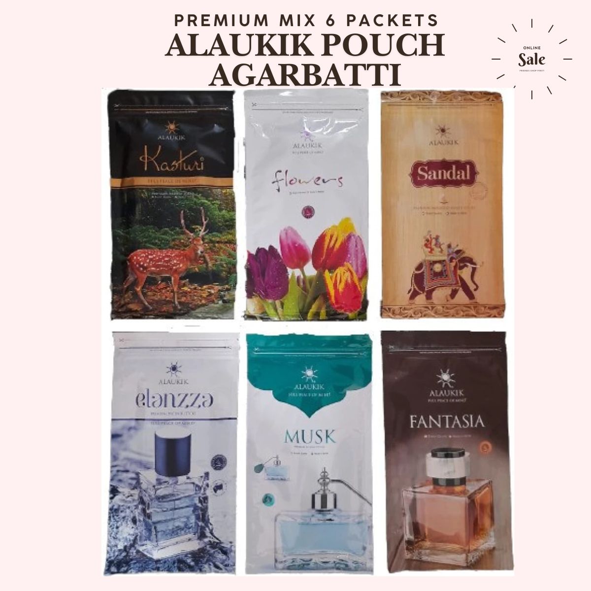 Alaukik Pouch Aggarbatti Mix Fragrence 6 Packets