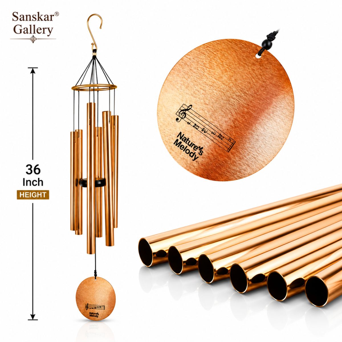 Nature's Melody Wind Chime Stunning Sound Rose Gold 36 Inch