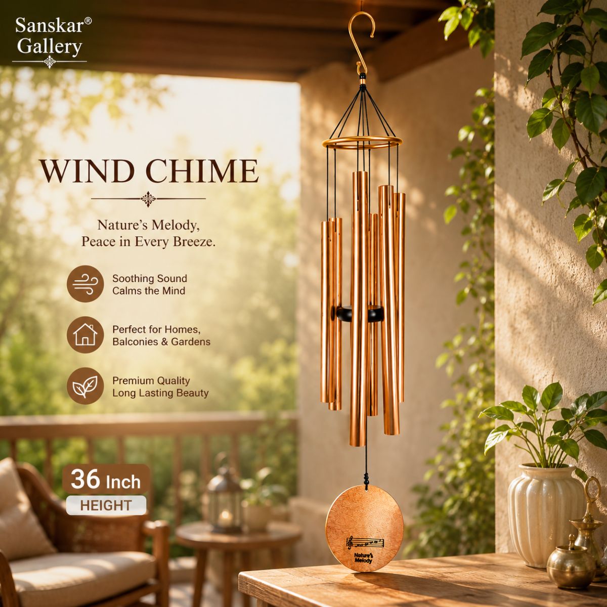 Nature's Melody Wind Chime Stunning Sound Rose Gold 36 Inch - Image 2