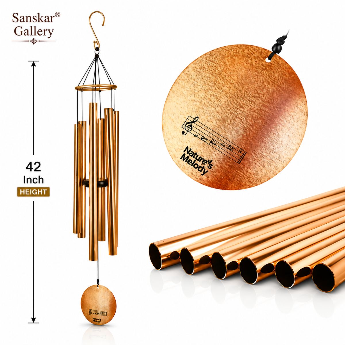 Nature's Melody Wind Chime Stunning Sound Rose Gold 42 Inch