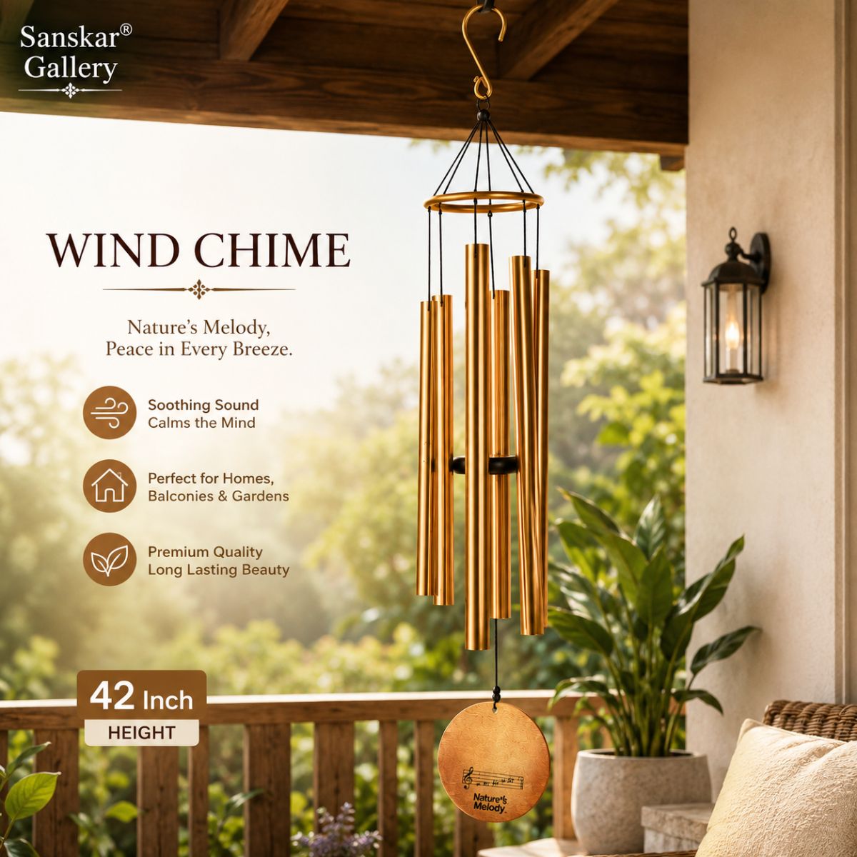 Nature's Melody Wind Chime Stunning Sound Rose Gold 42 Inch - Image 2