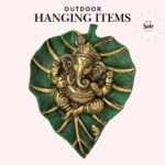 Ganesha On Leaf Hanging Matel 7 Inch