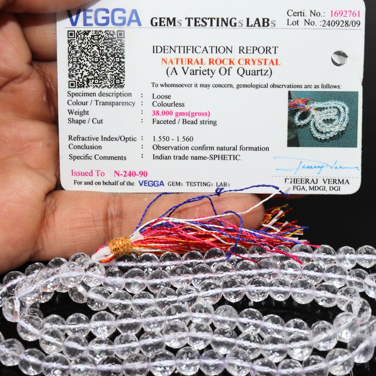 Orignal Crystal Sphatic Mala 6mm Diamond Cut Certified - Image 4