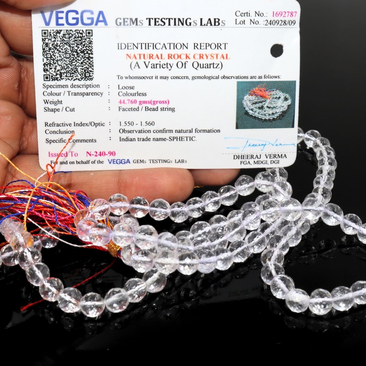 Orignal Crystal Sphatic Mala 6.5mm Diamond Cut Certified - Image 4