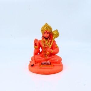 Hanuman Orange Sitting Marble Dust Reading Premium Murti