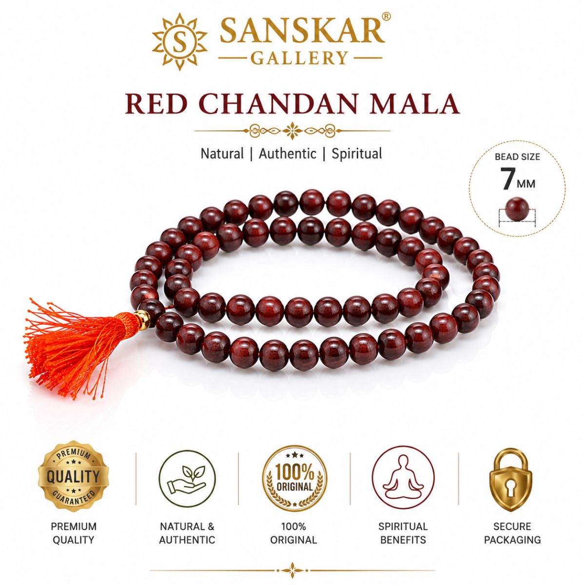 Laal Chandan Mala Pure Red 7MM Size Lab tested