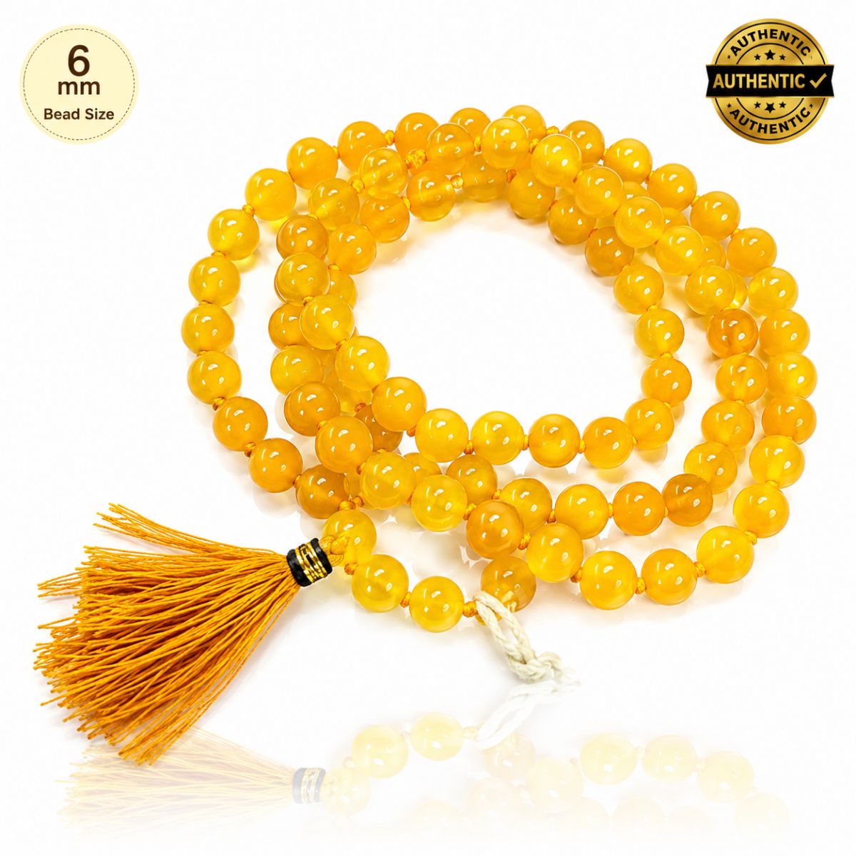 Orignal Yellow Hakik Mala large Size For Wear Purpose 6mm