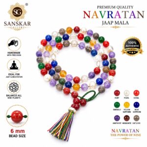 Navratan Orignal 9 Hakik mala Premium 108+1 Beads 6 mm