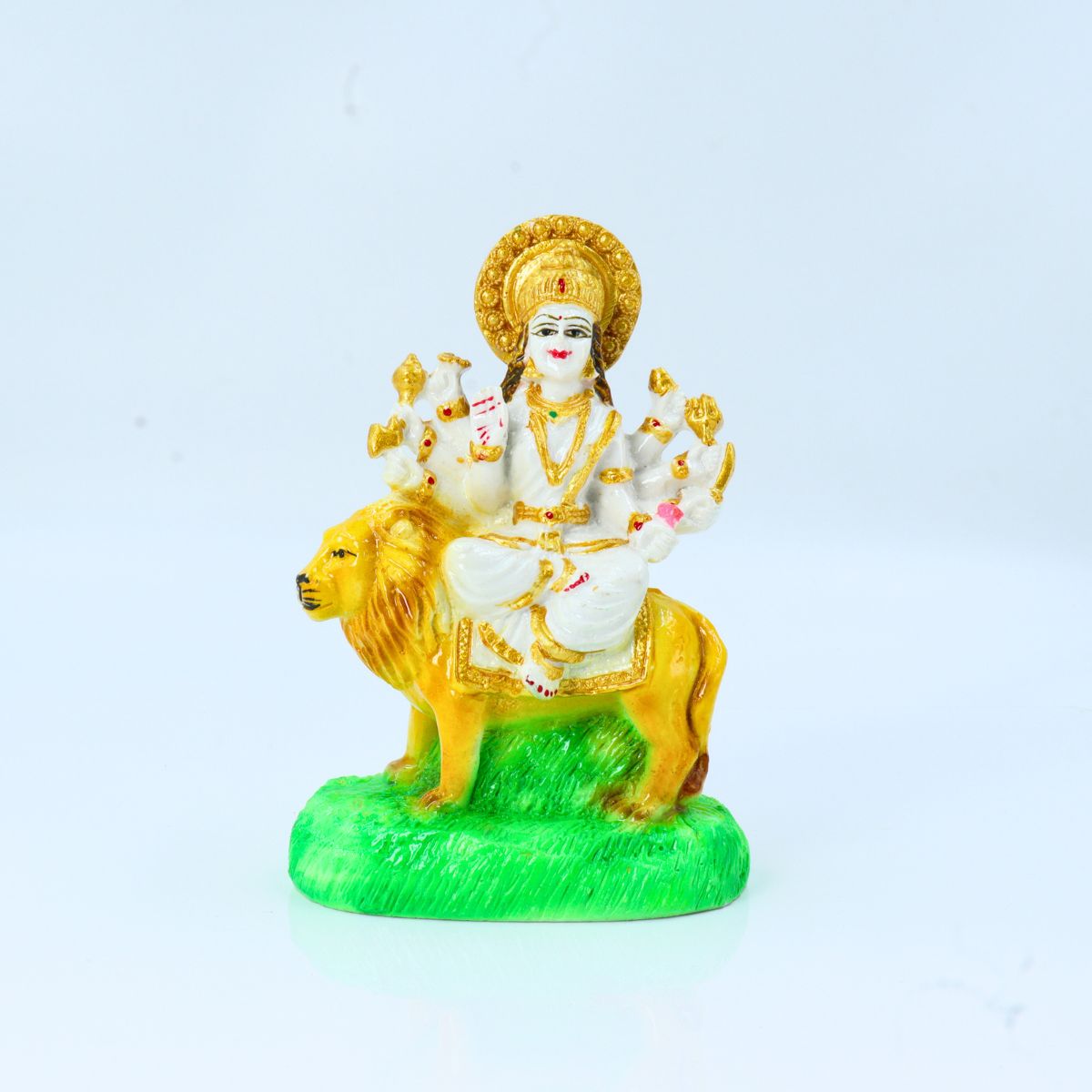 Durga Marble Dust Idol White Golden Color Washable 5 Inch