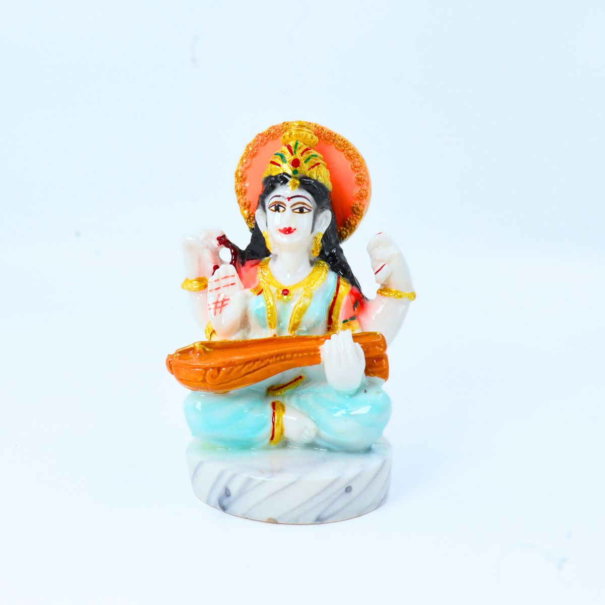 Saraswati  Marble Dust Idol Colored Washable 4 Inch