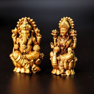Laxmi Ganesha on Lotus Small Brass Statue 2 Inch