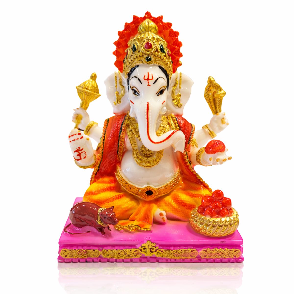Ganesha Marble Dust Statue on Chauki Washable 12 cm
