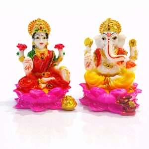 Laxmi Ganesha Marble Dust Washable Murti 9 cm