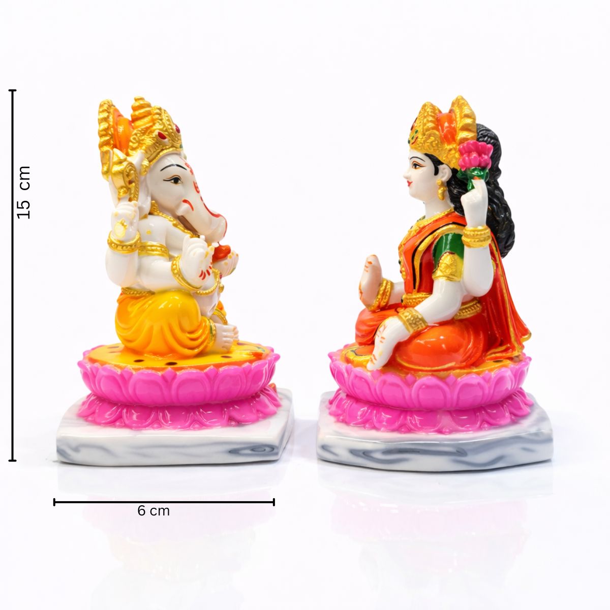 Laxmi Ganesha On Lotus Premium marble Dust Murti 15 cm - Image 2