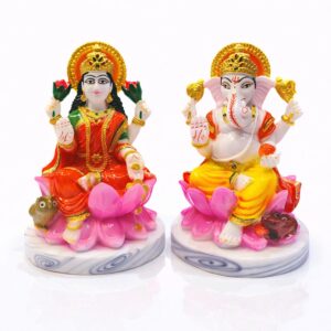 Laxmi Ganesha On Lotus Premium marble Dust Murti 17 cm