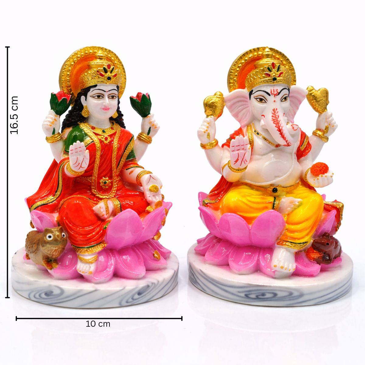 Laxmi Ganesha On Lotus Premium marble Dust Murti 17 cm - Image 2