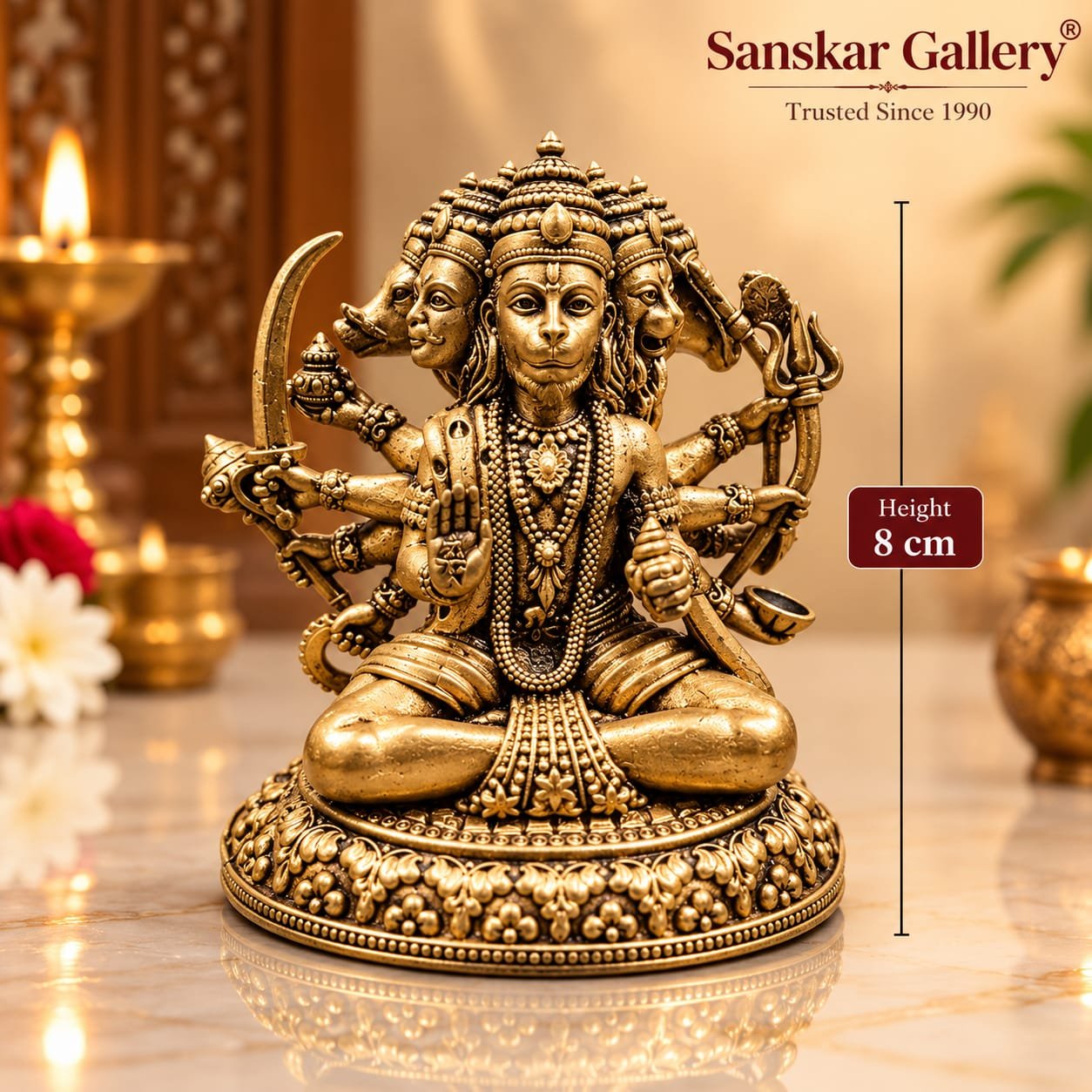 Panchmukhi Hanuman Brass Export Quality Murti 3 inch