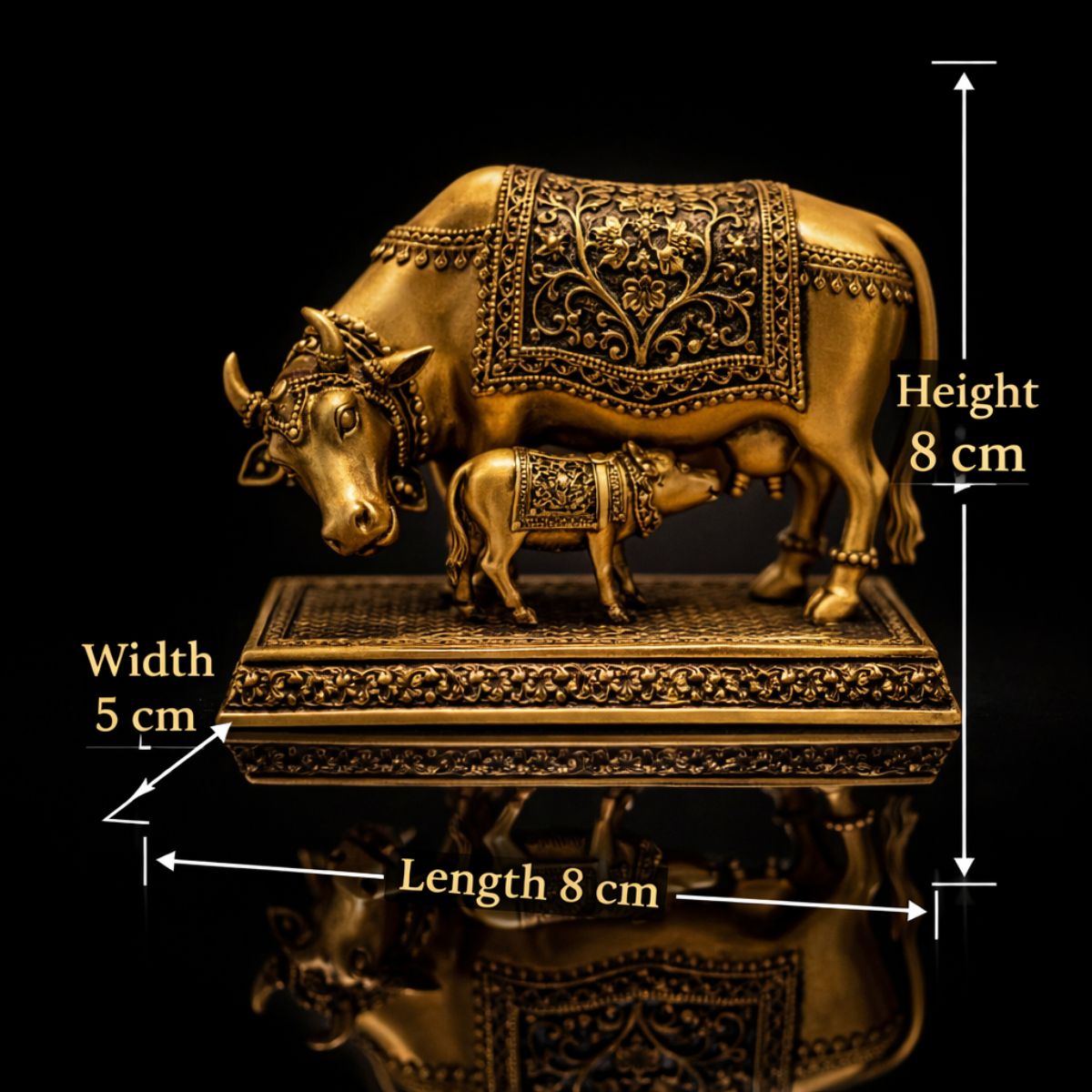 Kamdhenu Cow With Calf Premium Export Brass Statue 3 inch - Image 2
