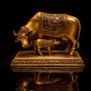 Kamdhenu Cow With Calf Premium Export Brass Statue 3 inch