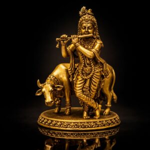 Krishna With Cow Premium Brass Export Statue 3 Inch
