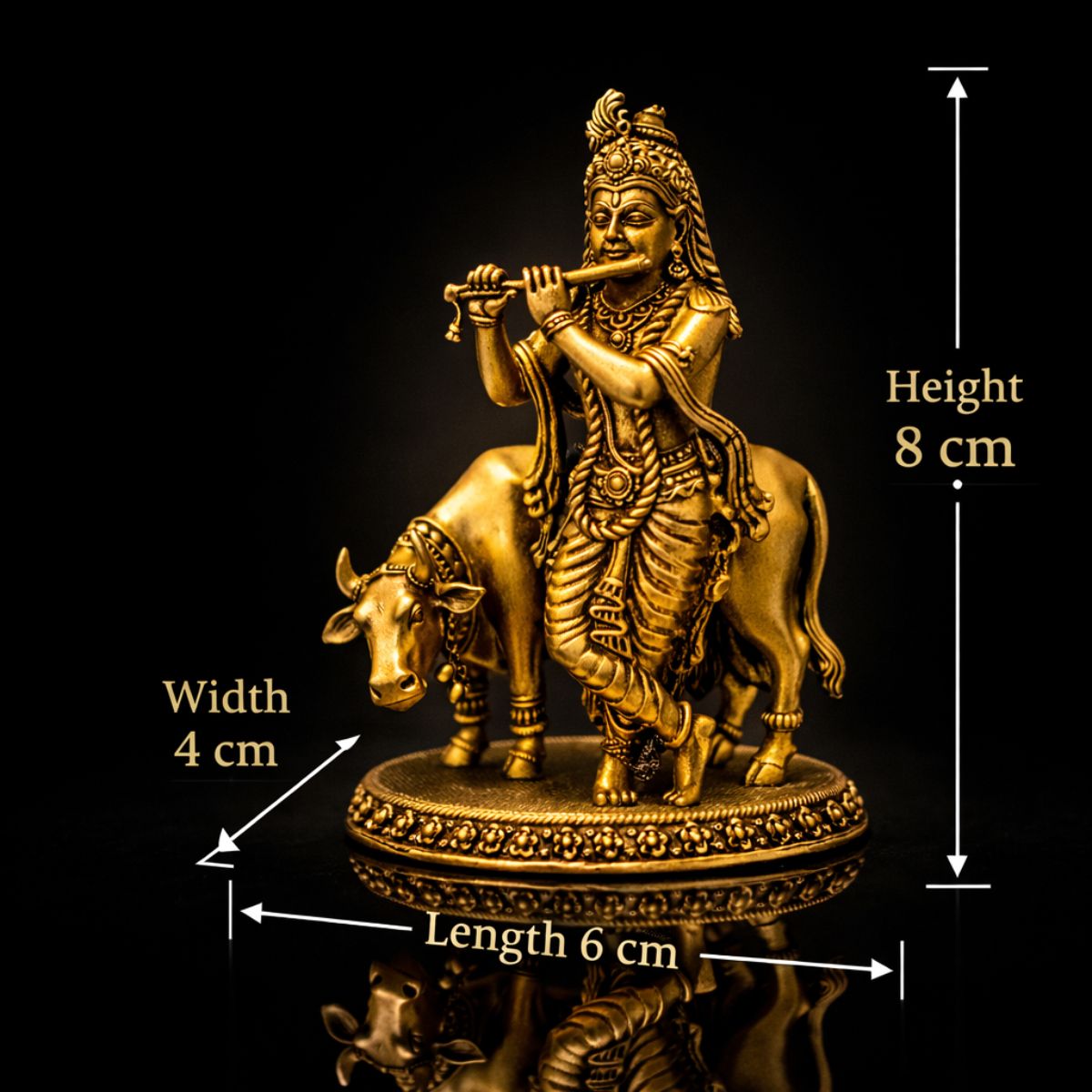 Krishna With Cow Premium Brass Export Statue 3 Inch - Image 2