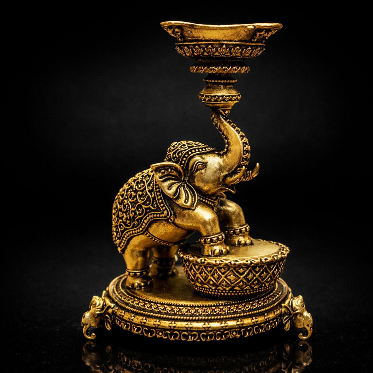 Elephant Pair With Diya Brass Export Quality 5.5 Inch - Image 2