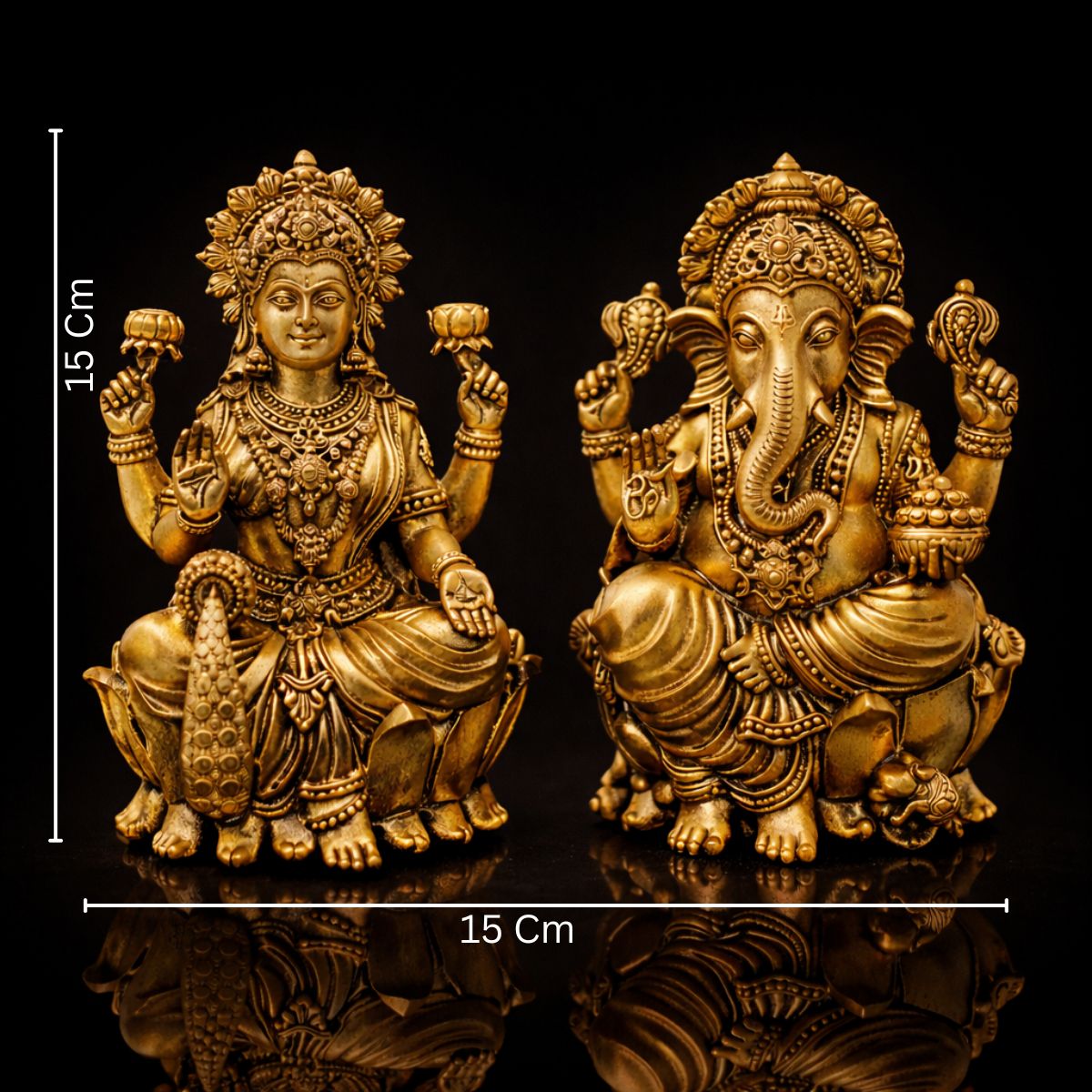 Laxmi Ganesha on Lotus Aasan Export Brass Statue 6 Inch - Image 2