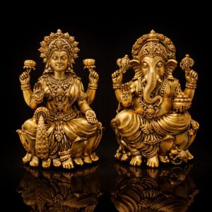 Laxmi Ganesha on Lotus Aasan Export Brass Statue 6 Inch