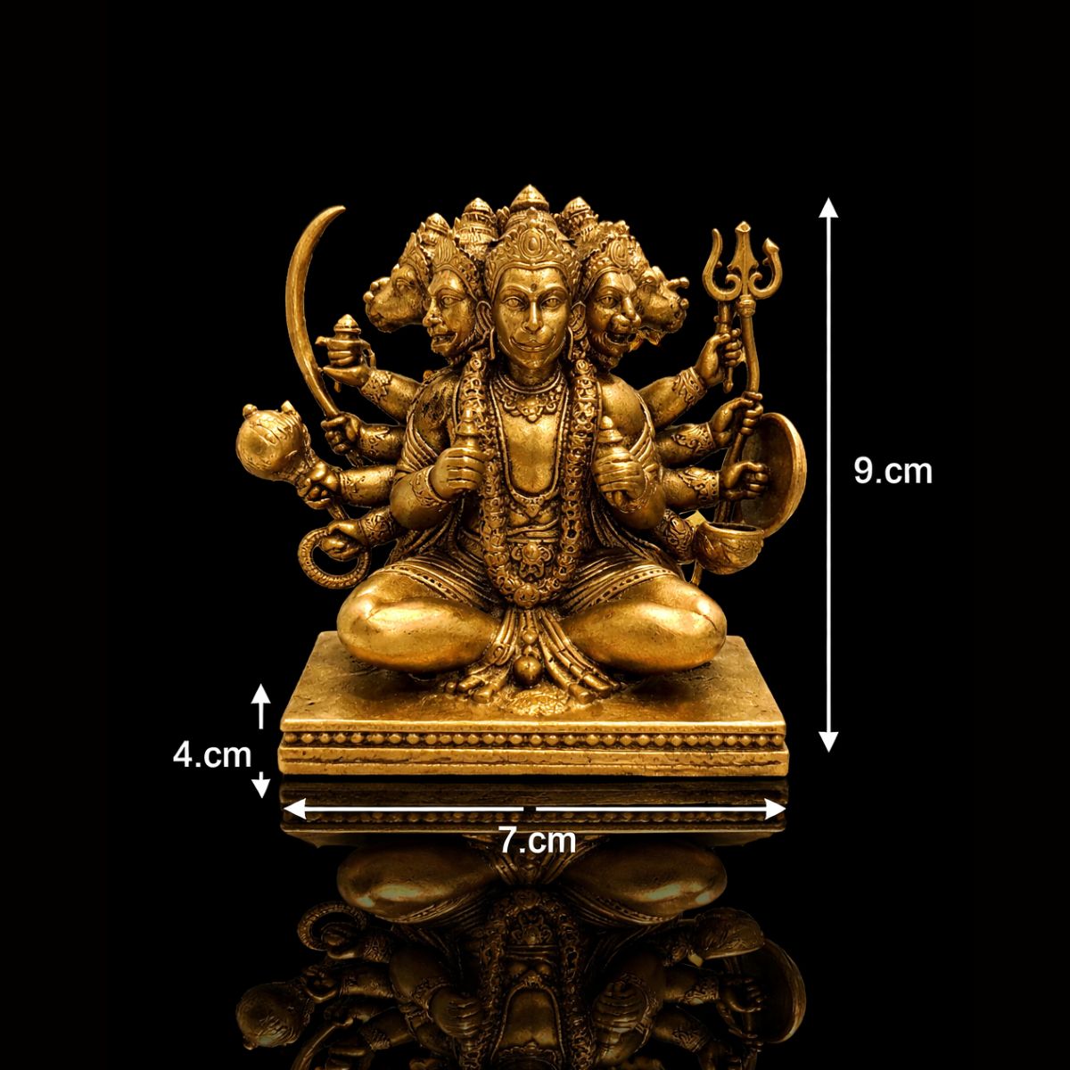 Panchmukhi Hanuman Sitting Brass Export Murti 3.5 Inch - Image 2