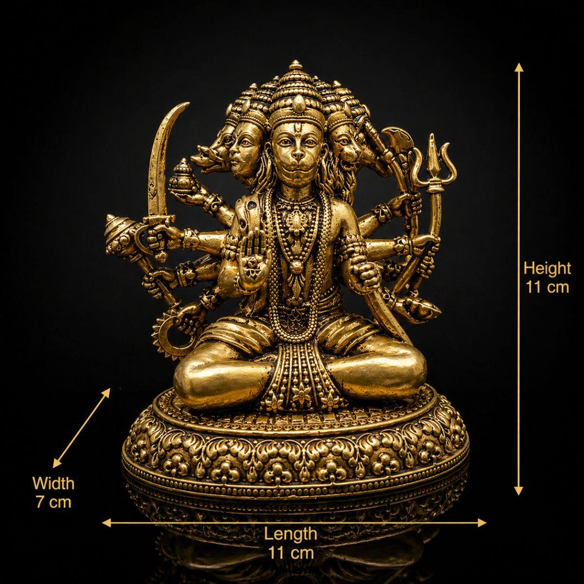 Panchmukhi Hanuman Brass Export Quality Murti 4.5 inch - Image 2
