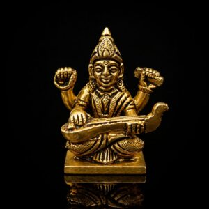 Saraswati Maa Sitting Brass Small Size Murti 2 Inch