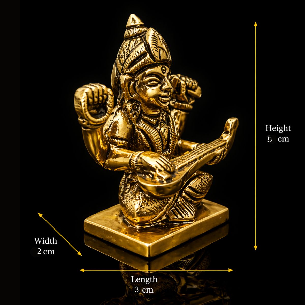 Saraswati Maa Sitting Brass Small Size Murti 2 Inch - Image 2