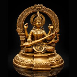 Saraswati maa Darbar Sitting Premium Brass Statue 11 Inch