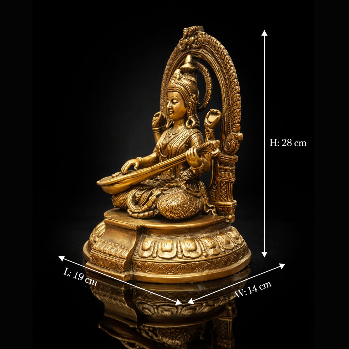 Saraswati maa Darbar Sitting Premium Brass Statue 11 Inch - Image 2