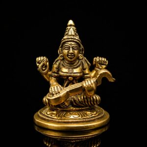 Saraswati Maa Brass Small Size Murti premium Antique 2 Inch