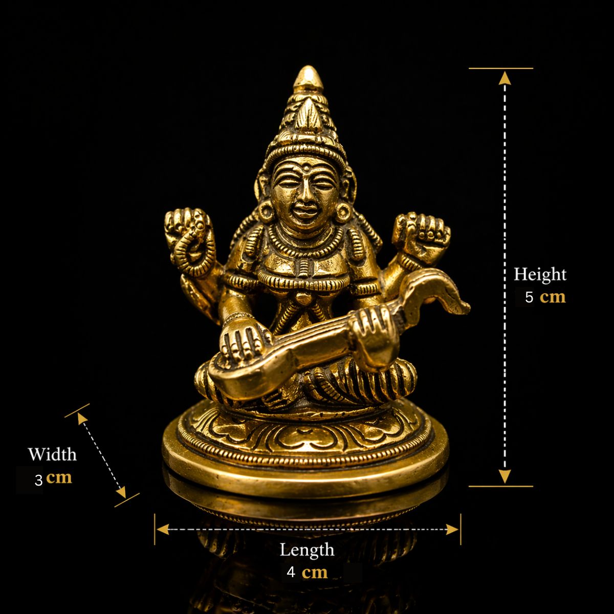 Saraswati Maa Brass Small Size Murti premium Antique 2 Inch - Image 2