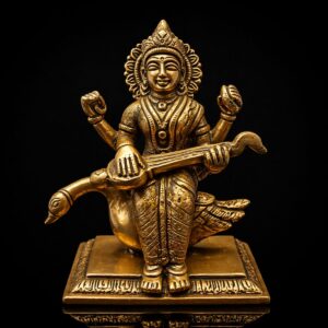 Saraswati Maa Sitting on Hans Brass Premium Murti 10 Inch