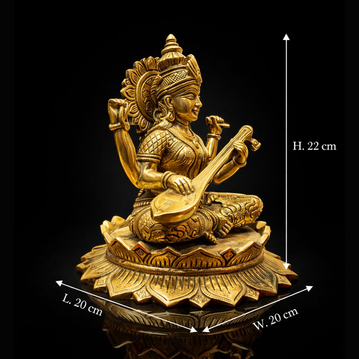 Saraswati Maa Antique Brass Sitting on Lotus 9 Inch - Image 2