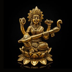 Saraswati Maa Sitting On Lotus Premium Antique Brass 5 Inch