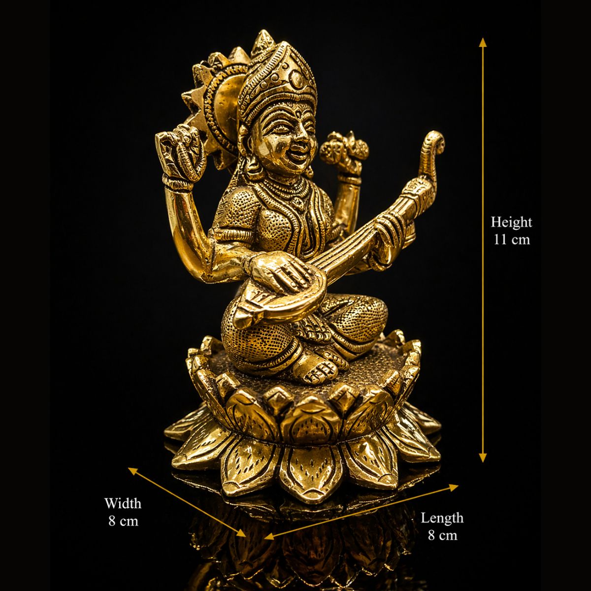 Saraswati Maa Sitting On Lotus Premium Antique Brass 5 Inch - Image 2