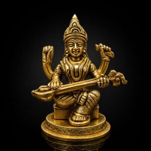 Saraswati Maa Sitting Round Base Brass Premium 4 Inch