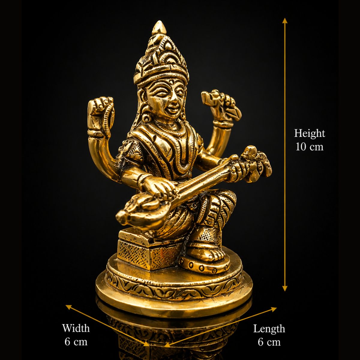 Saraswati Maa Sitting Round Base Brass Premium 4 Inch - Image 2