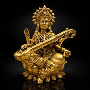 Saraswati Brass Murti On Lotus Premium Export 6 inch