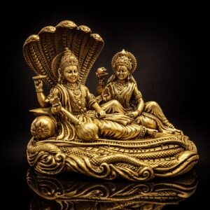 Vishnu Laxmi Sitting Premium Brass Statue Export 4 Inch