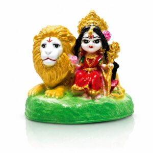 Durga Maa Baby Face with Lion Marble Dust Murti 3 Inch