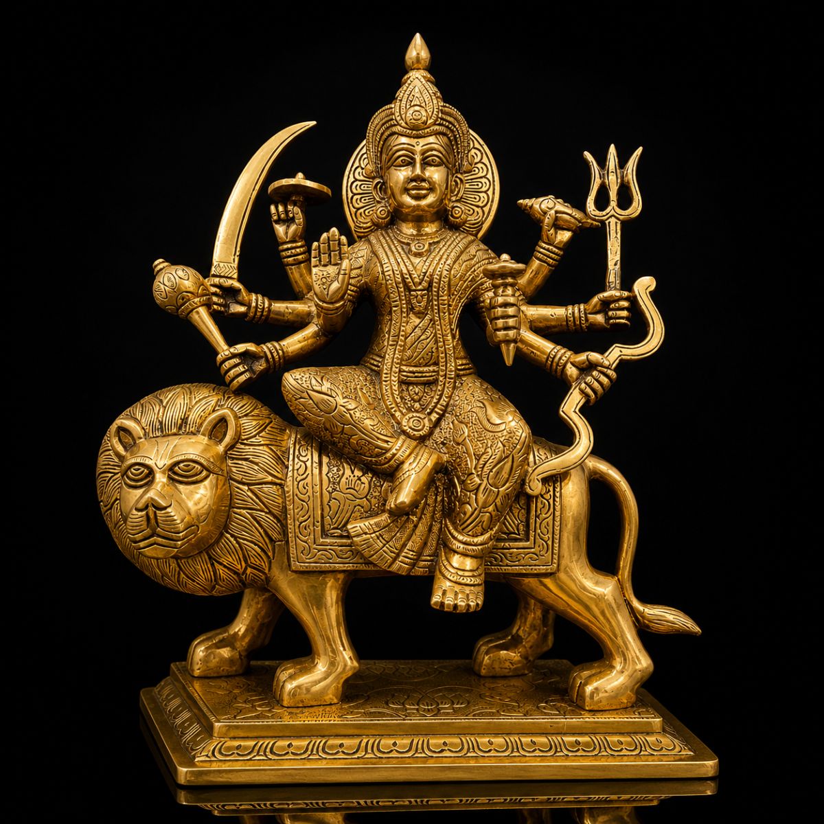 Durga Premium Large Brass Murti with Base 15 Inch