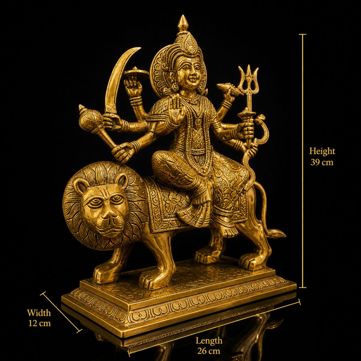 Durga Premium Large Brass Murti with Base 15 Inch - Image 2