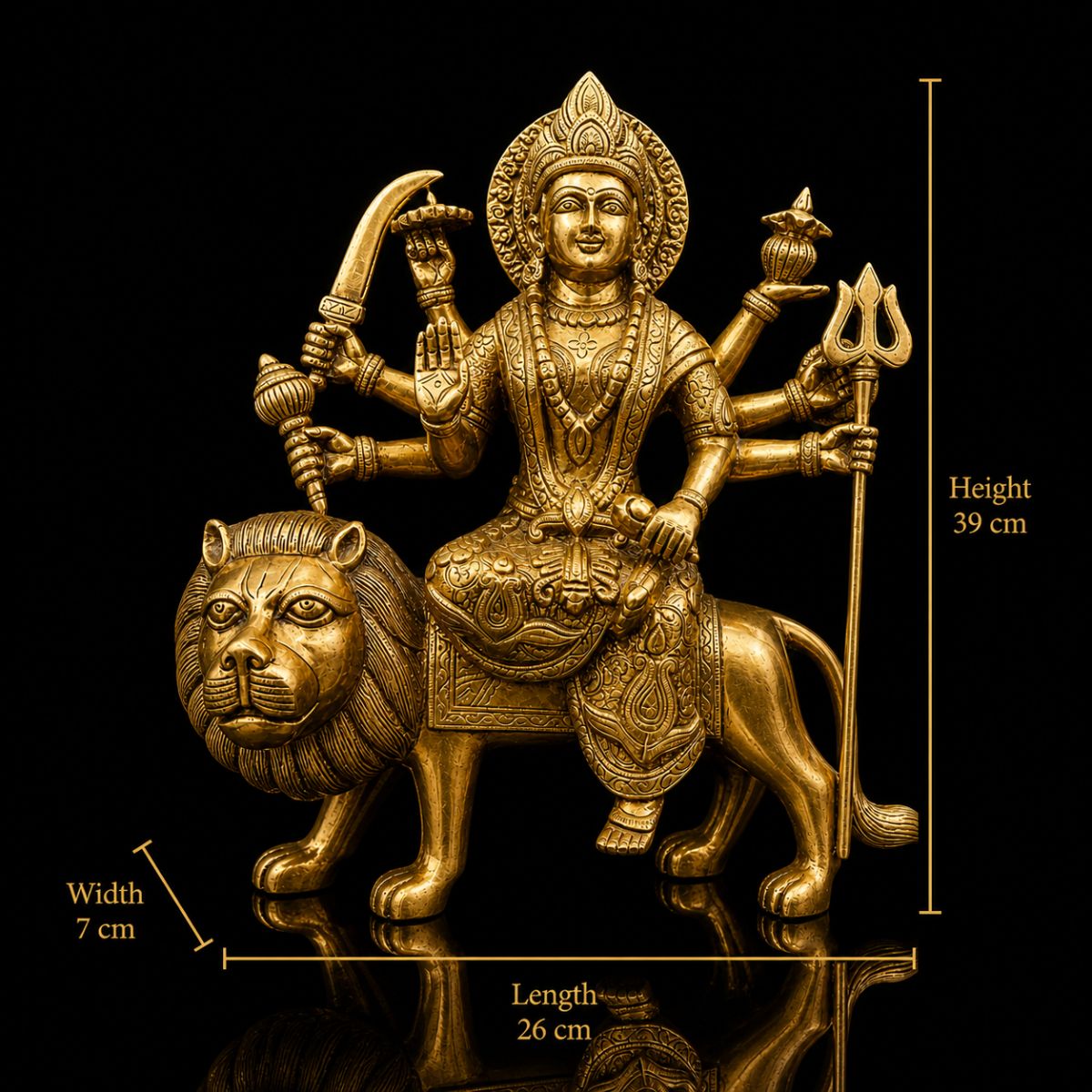 Durga Premium Large Size Brass Murti Without Base 15 Inch - Image 2