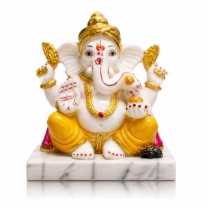 Ganesha Sitting Colored Marble Dust Murti 5.5 Inch
