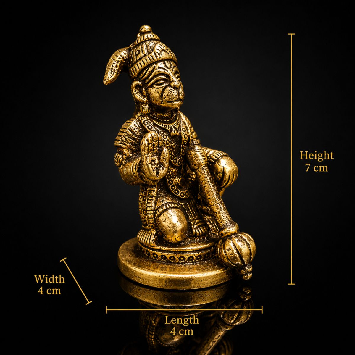 Hanuman Premium Antique Sitting Brass Murti 3 inch - Image 2